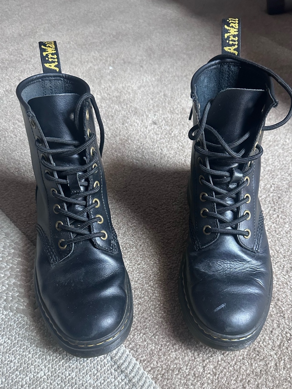 Dr. Martens Black Leather Lace-Up Boots with Pull Tab